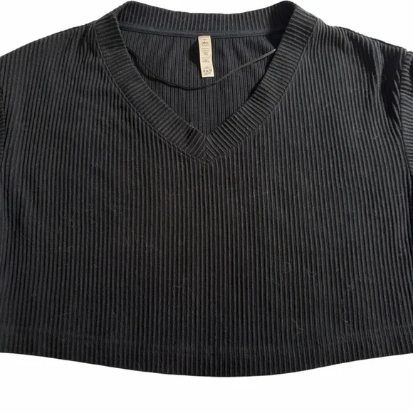 Alo Yoga Ribbed Cropped Long Sleeve Top | Black Minimalist Loungewear | Size S - Picture 5 of 11